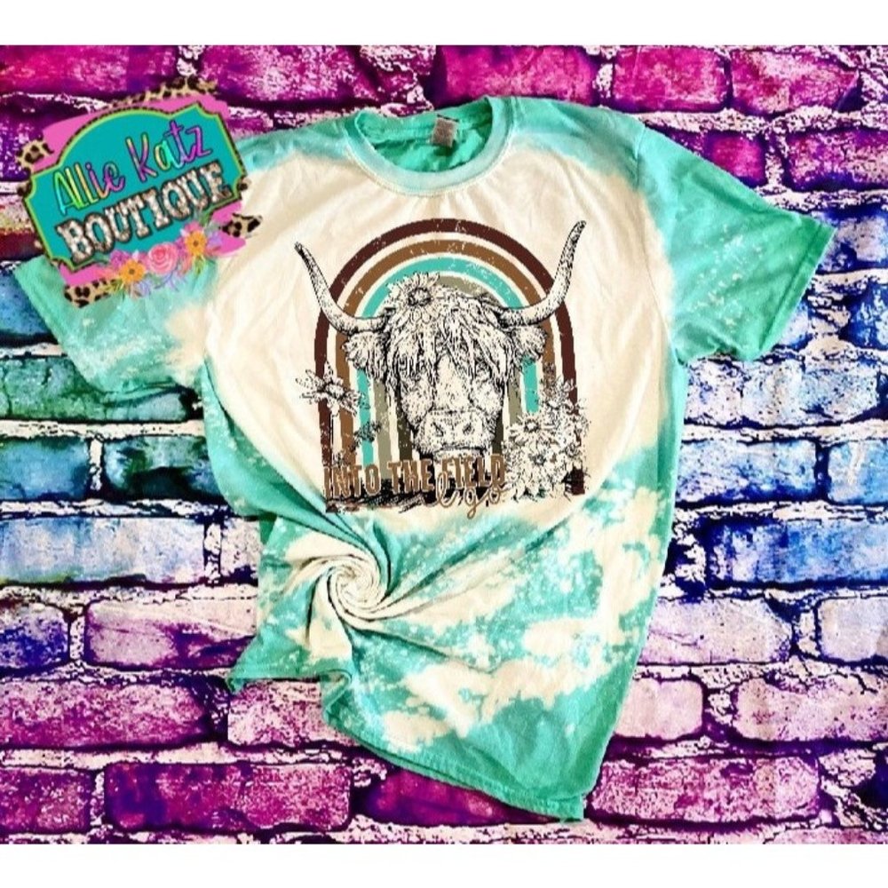 Into the field I go bleached T-shirt /floral bull tee/western bleached tee/ blea